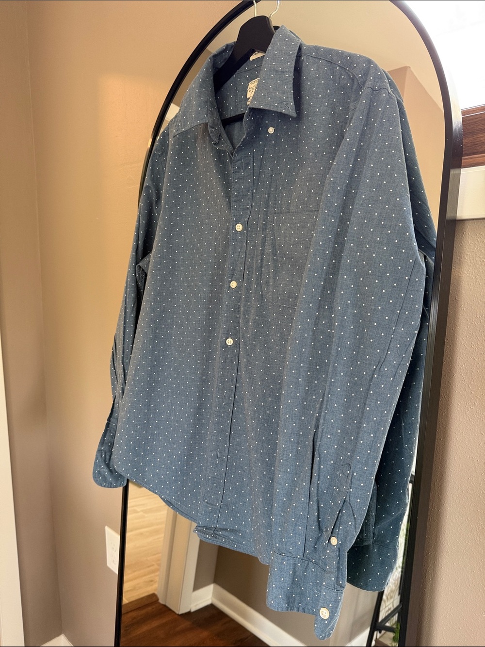 J. Crew Blue Button-Down Organic Cotton Shirt with White Dot Print